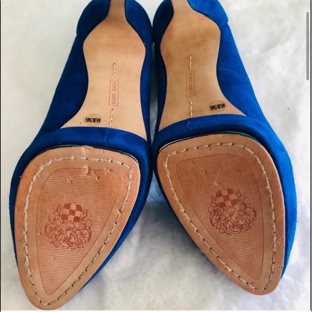 💙VINCE CAMUTO BLUE SUEDE ROCK STUD HEELS 6.5M - Picture 14 of 15